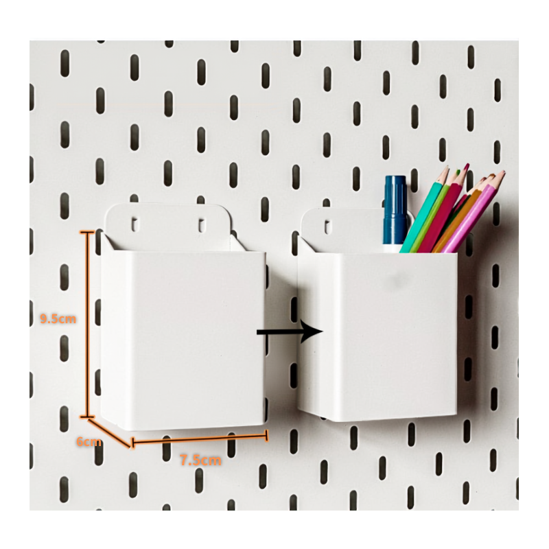 Portaútiles Portalápices Tablero Perforado Metálico – Cubo | Blanco