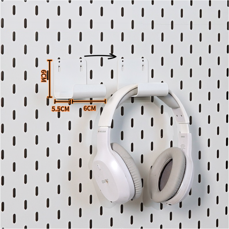 Soporte Auriculares Tablero Perforado Metálico – Gancho Doble | Blanco