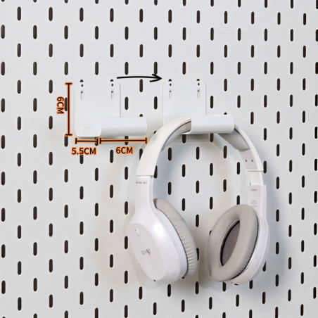 Soporte Auriculares Tablero Perforado Metálico – Gancho Doble | Blanco