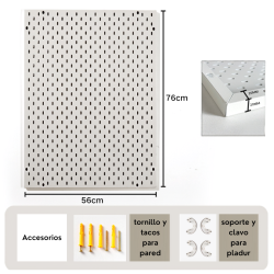 Panel Perforado Metálico Organizador 56×76 cm – Tablero Pared | Blanco